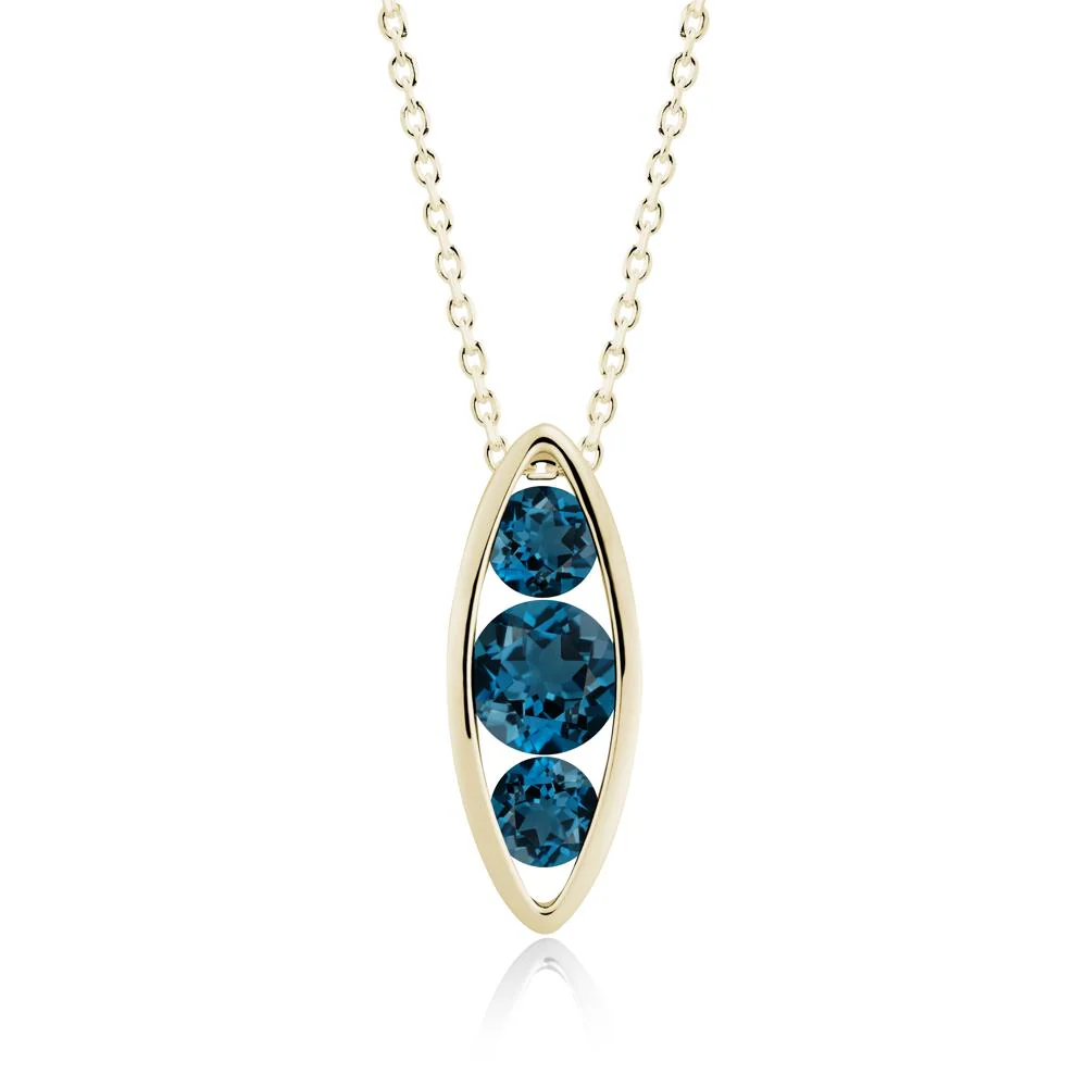 London Blue Topaz Three-Stone Marquise Pendant Necklace