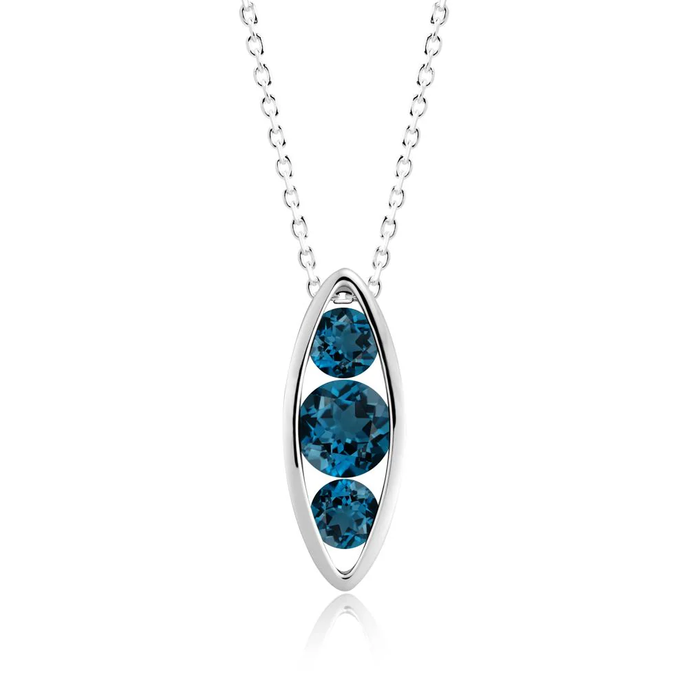 London Blue Topaz Three-Stone Marquise Pendant Necklace - Image 2
