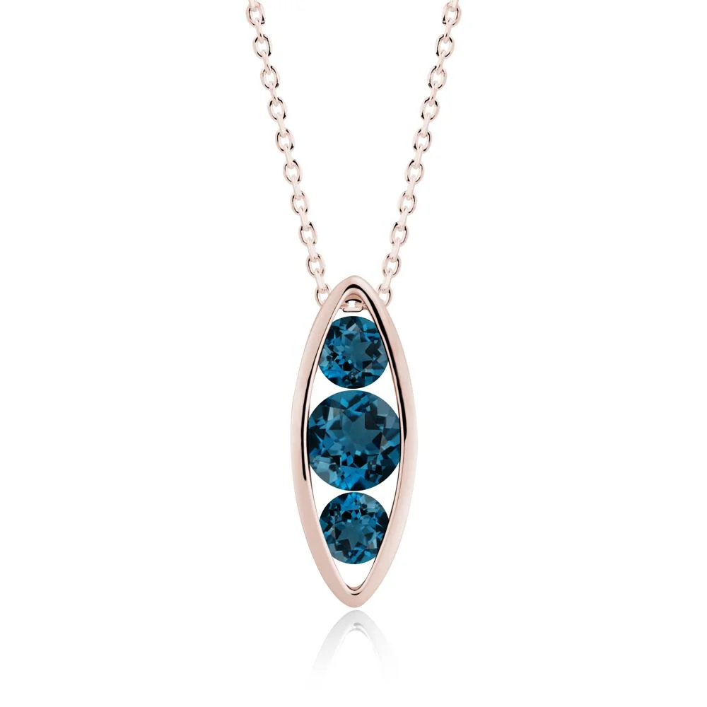 London Blue Topaz Three-Stone Marquise Pendant Necklace - Image 3