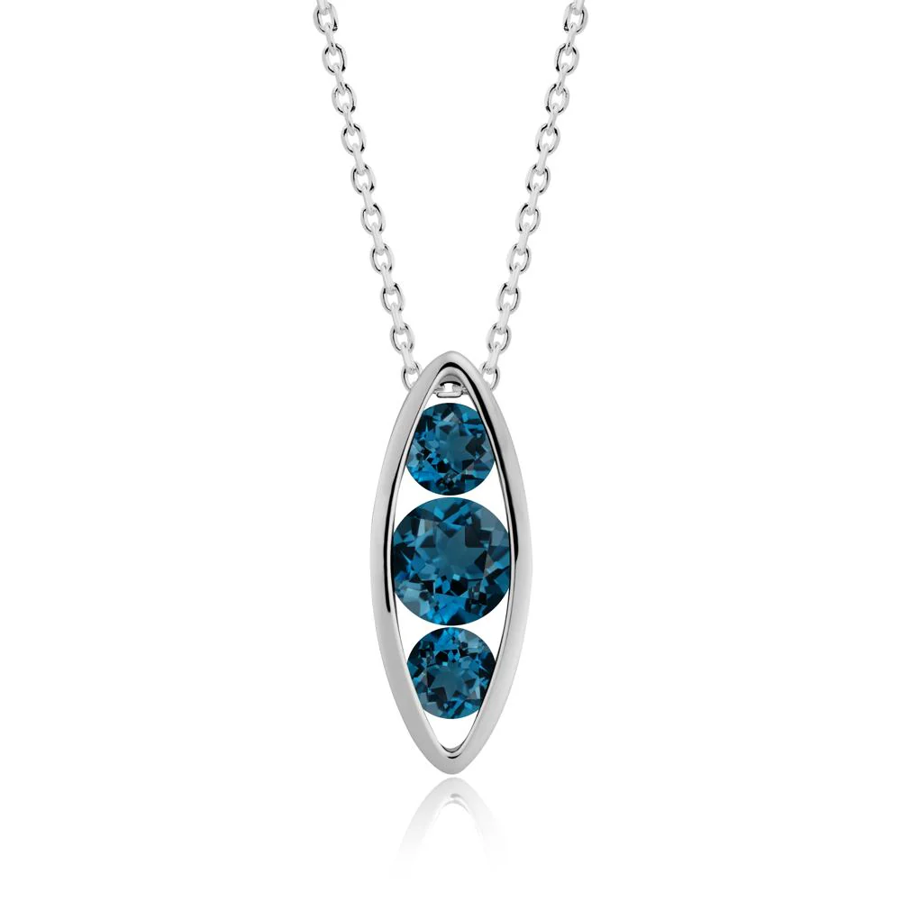 London Blue Topaz Three-Stone Marquise Pendant Necklace - Image 5