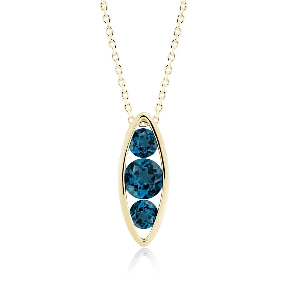 London Blue Topaz Three-Stone Marquise Pendant Necklace - Image 7