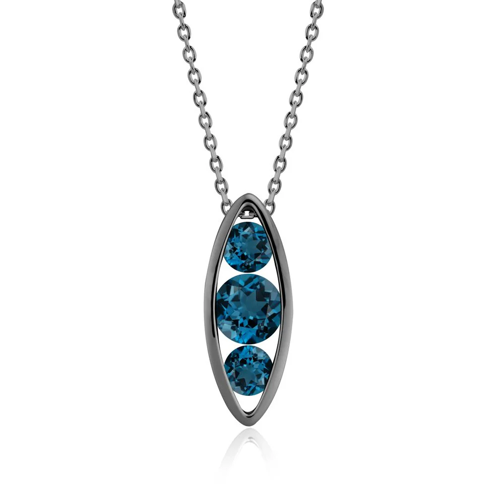 London Blue Topaz Three-Stone Marquise Pendant Necklace - Image 8