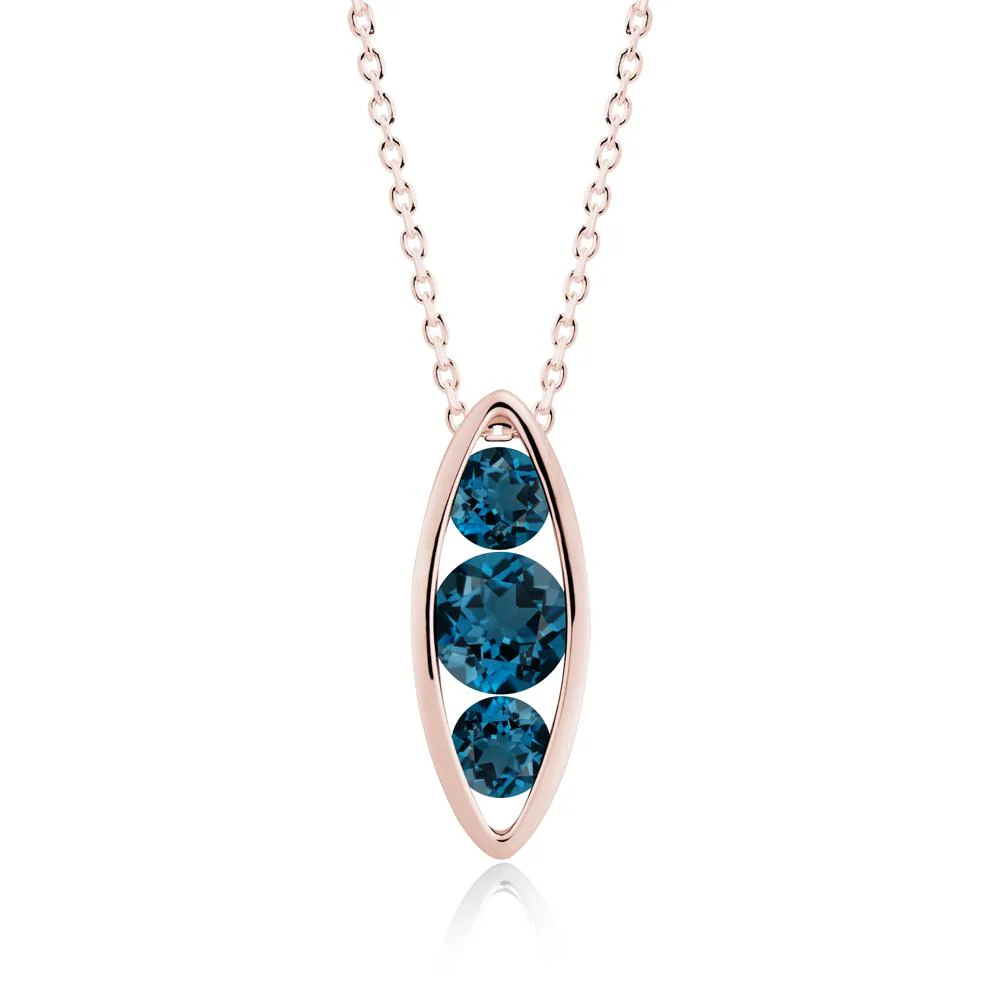 London Blue Topaz Three-Stone Marquise Pendant Necklace - Image 9