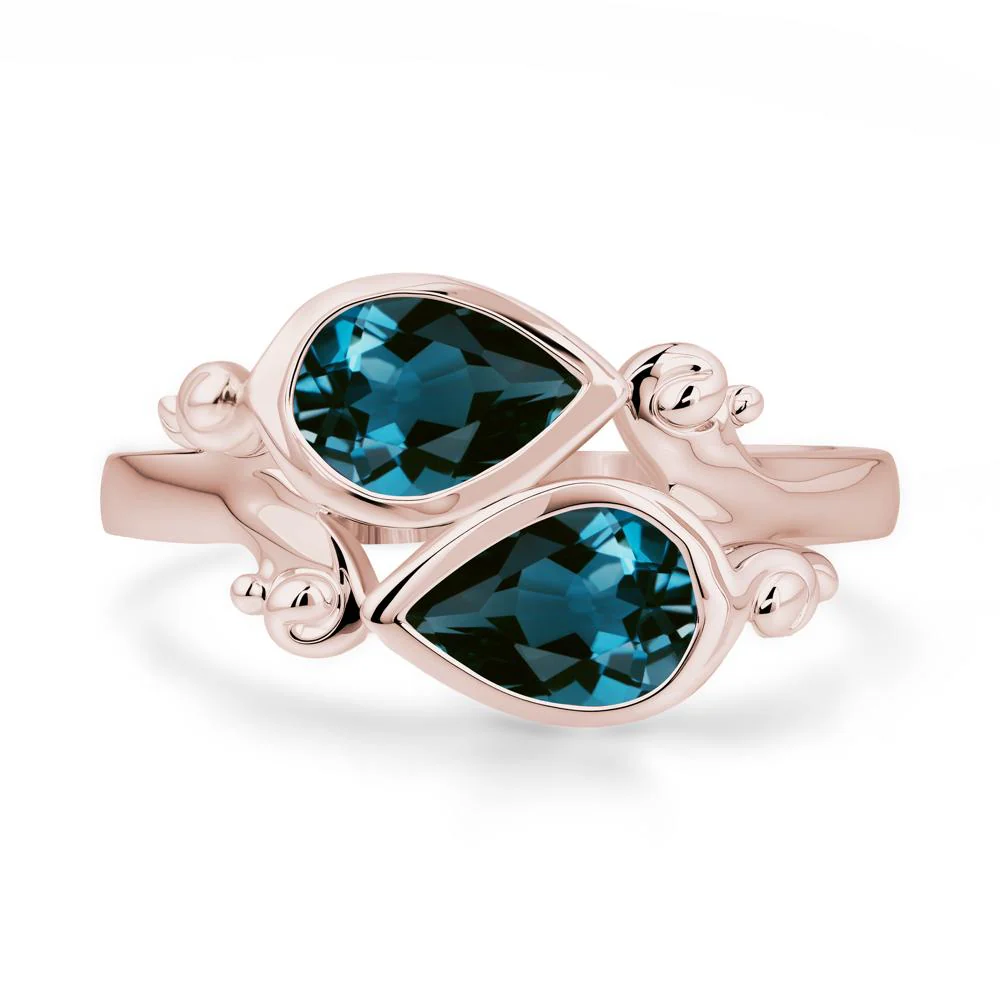 London Blue Topaz Two Stone Bezel Set Ring