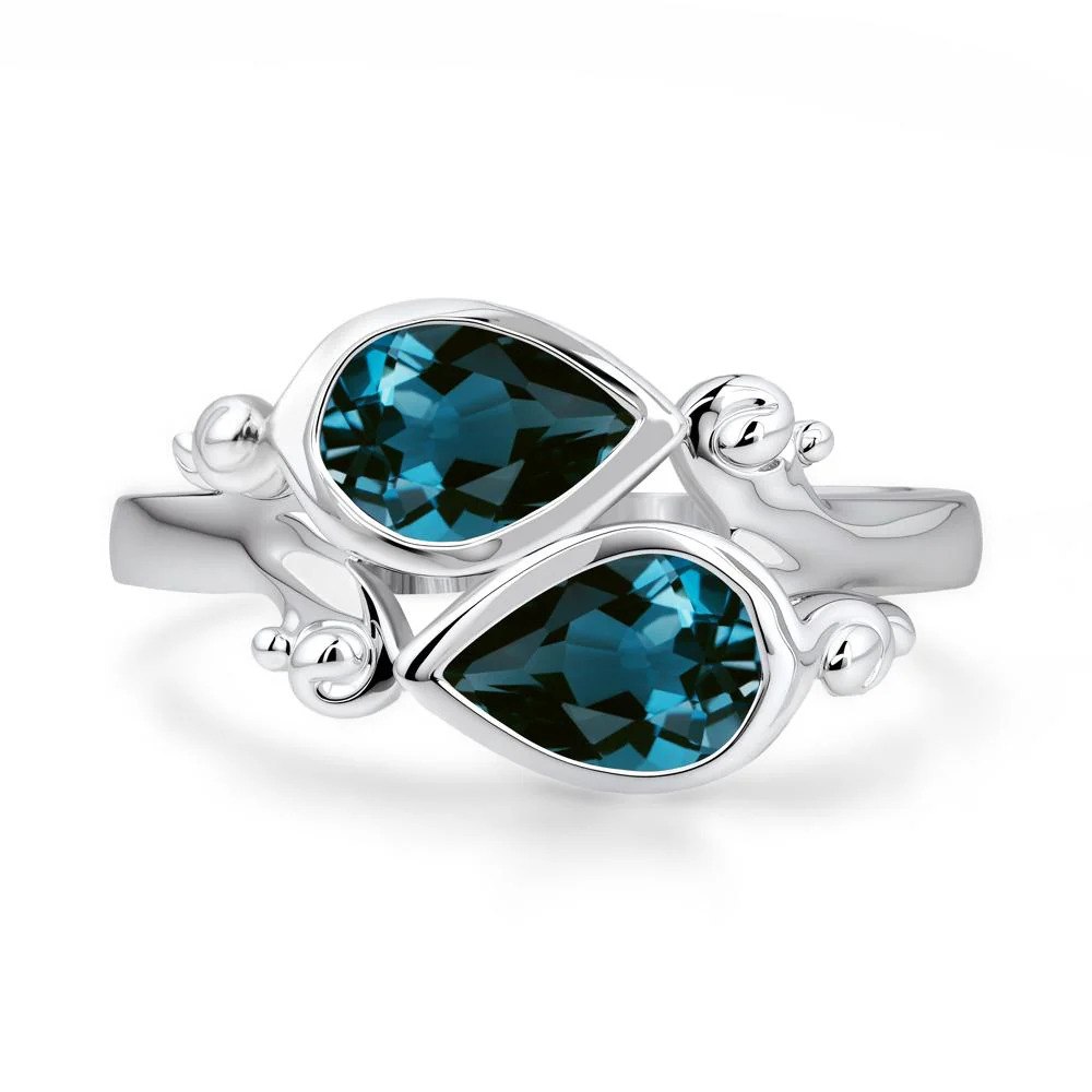London Blue Topaz Two Stone Bezel Set Ring - Image 3