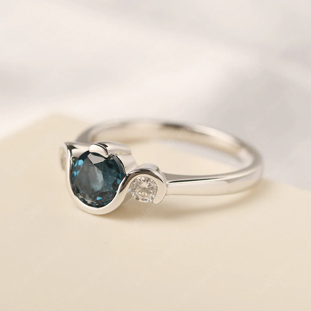 London Blue Topaz Vintage Bezel Set Engagement Ring - Image 2