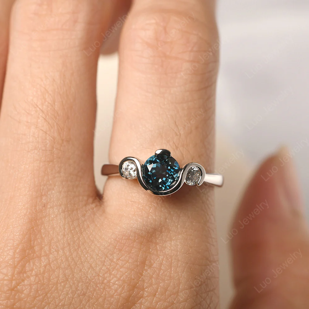 London Blue Topaz Vintage Bezel Set Engagement Ring - Image 5