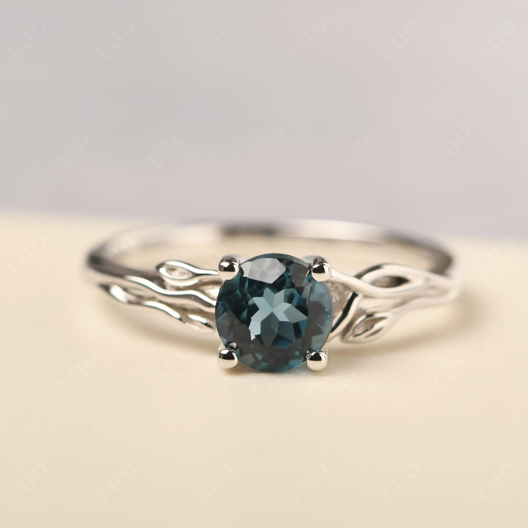 Petite London Blue Topaz Tender Leaf Ring - Image 10