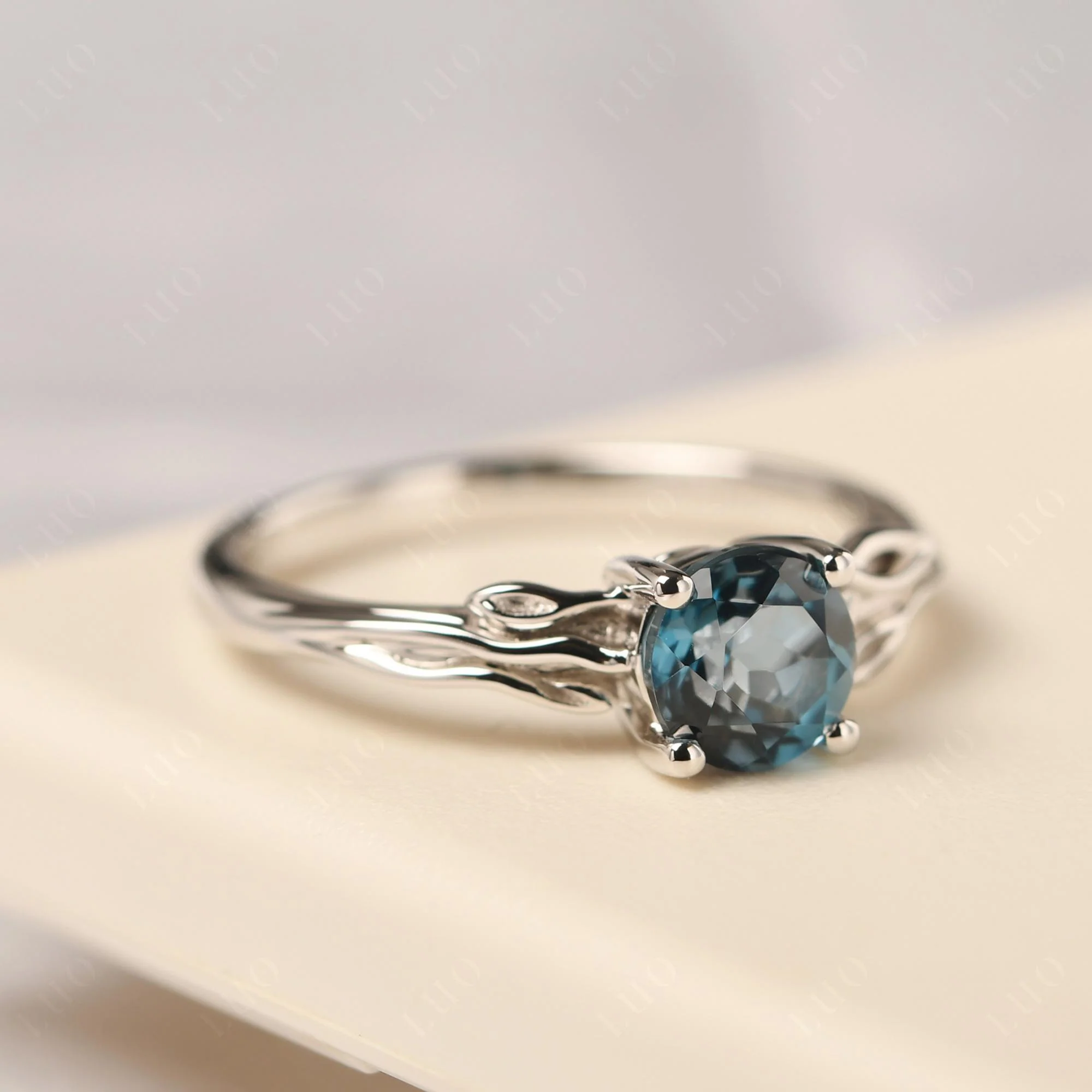Petite London Blue Topaz Tender Leaf Ring - Image 11
