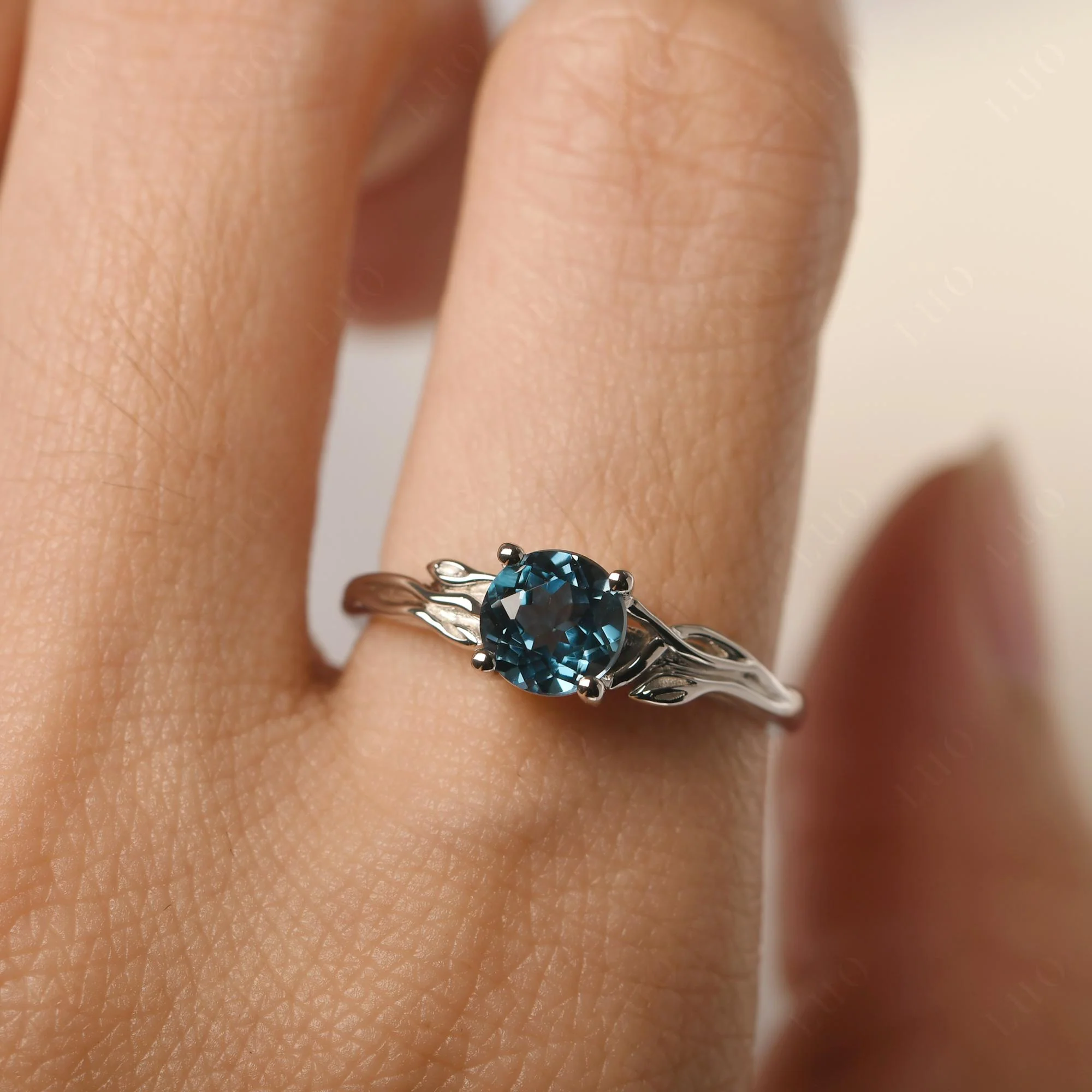 Petite London Blue Topaz Tender Leaf Ring - Image 14