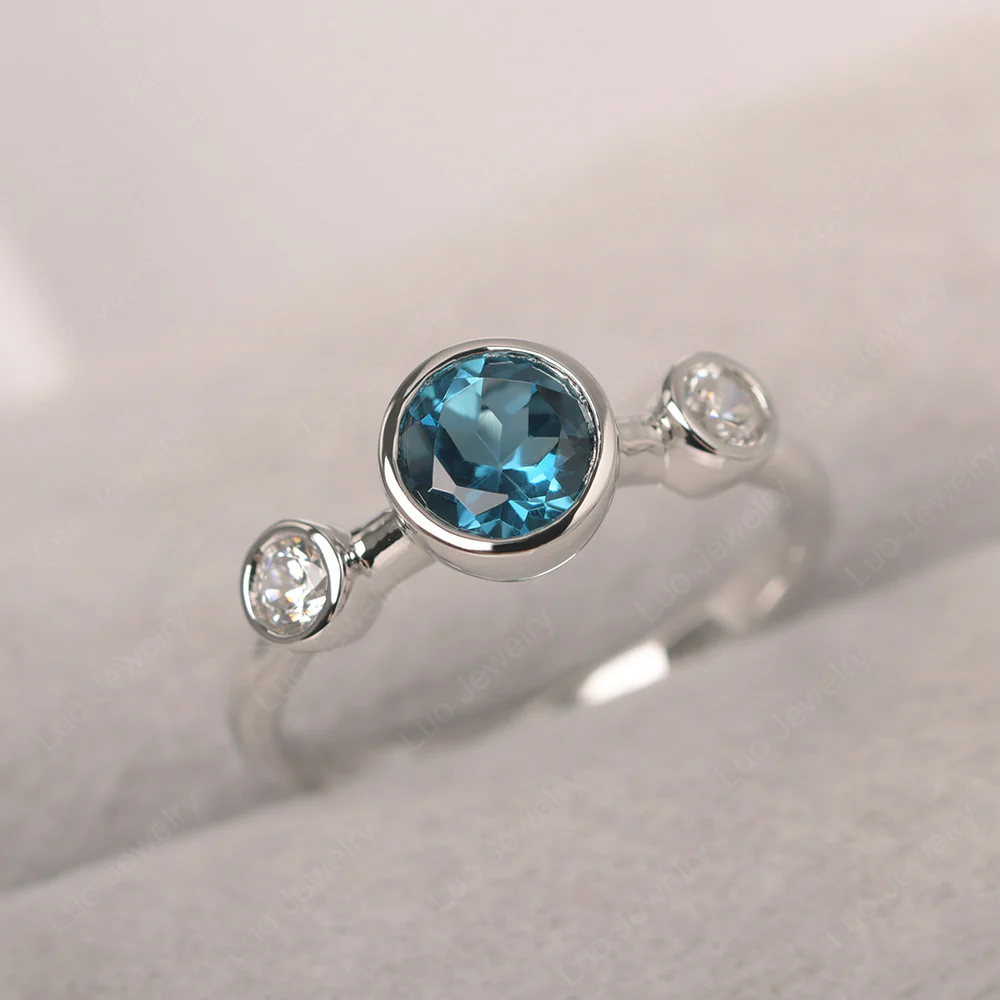 London Blue Topaz 3 Stone Bezel Set Ring
