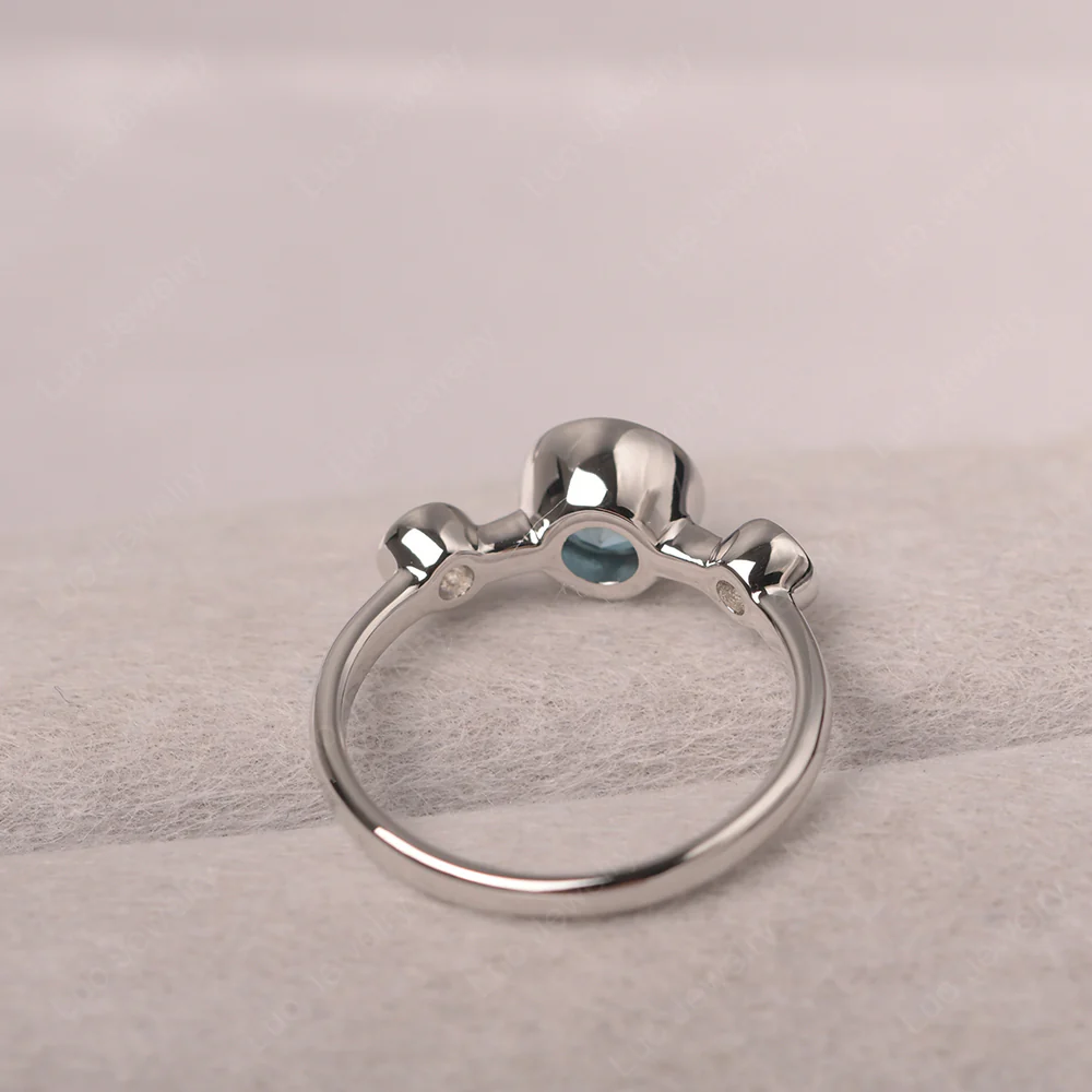 London Blue Topaz 3 Stone Bezel Set Ring - Image 3