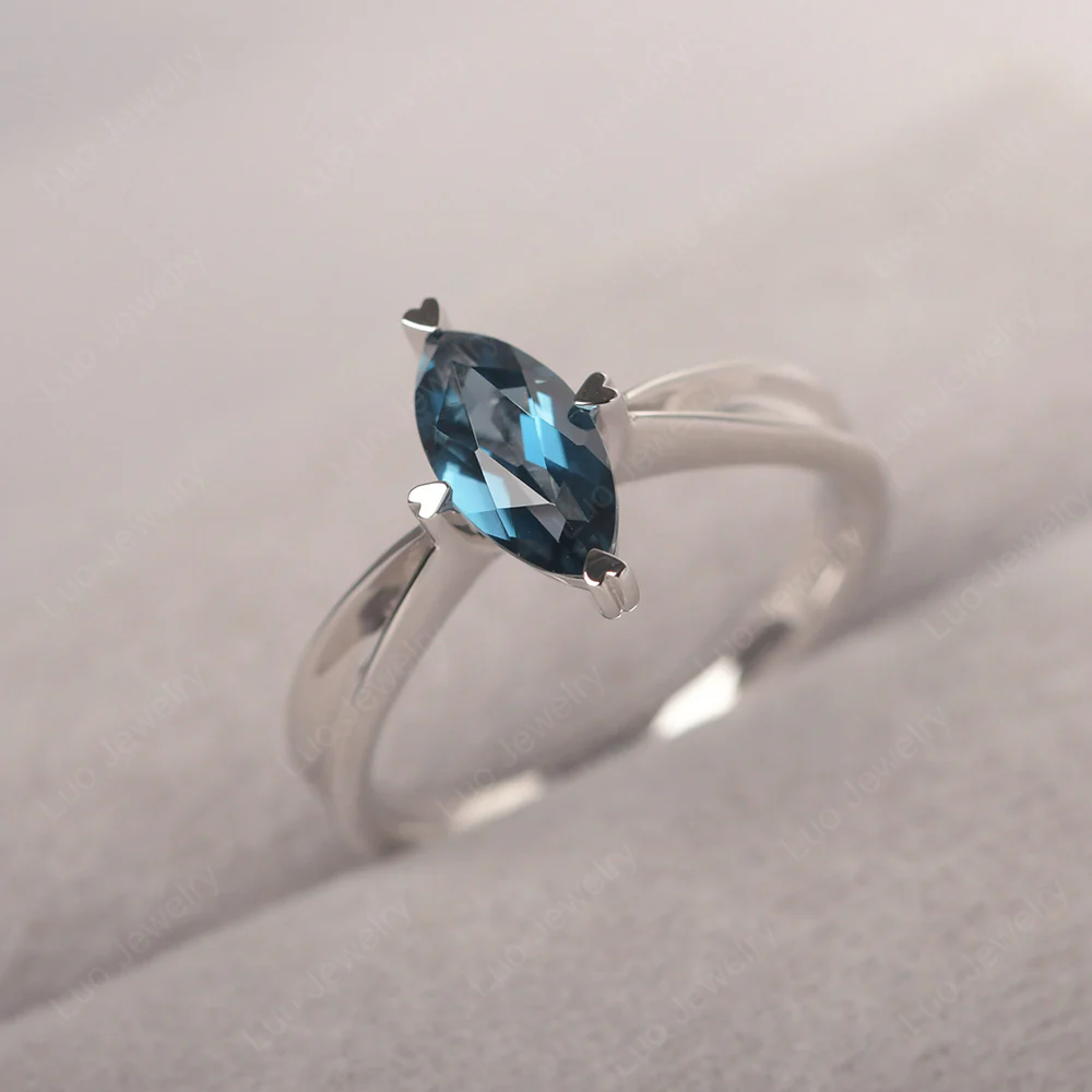 London Blue Topaz Marquise Solitaire Ring - Image 2