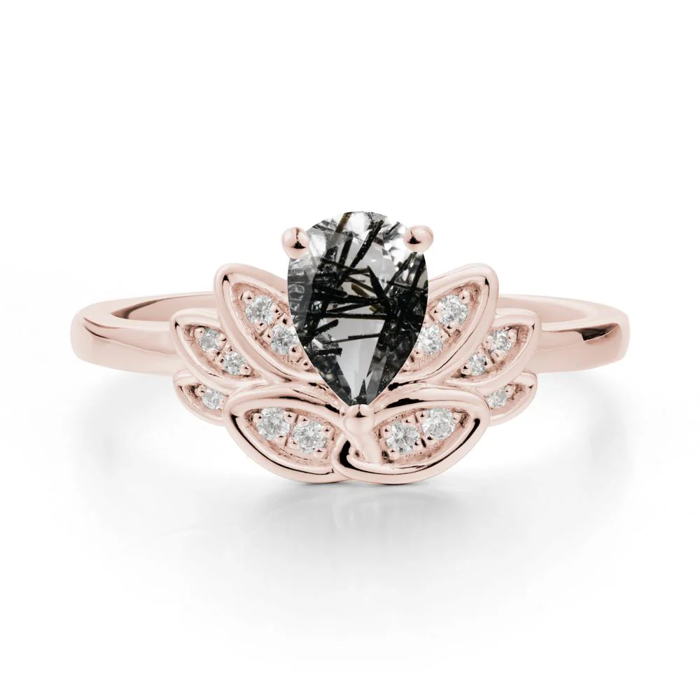 Lotus Flower Black Rutilated Quartz Ring - Image 2