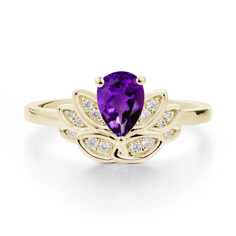 Lotus Flower Ring with Pear Cut Amethyst - Image 4