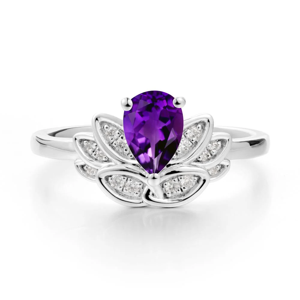 Lotus Flower Ring with Pear Cut Amethyst - Image 6