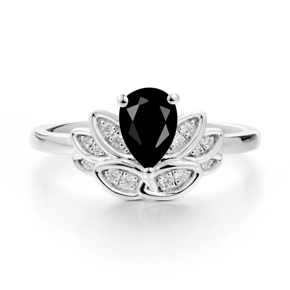 Lotus Flower Ring with Pear Cut Black Spinel - Image 6