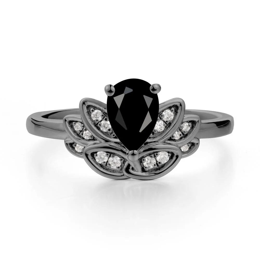 Lotus Flower Ring with Pear Cut Black Spinel - Image 8