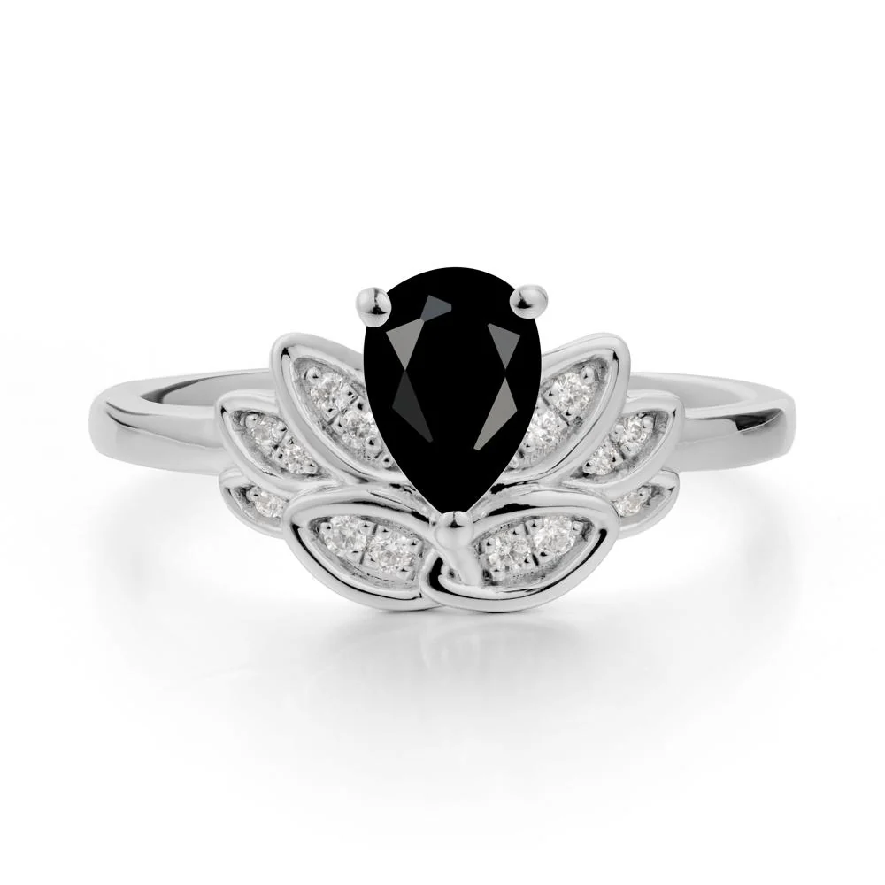 Lotus Flower Ring with Pear Cut Black Spinel - Image 9