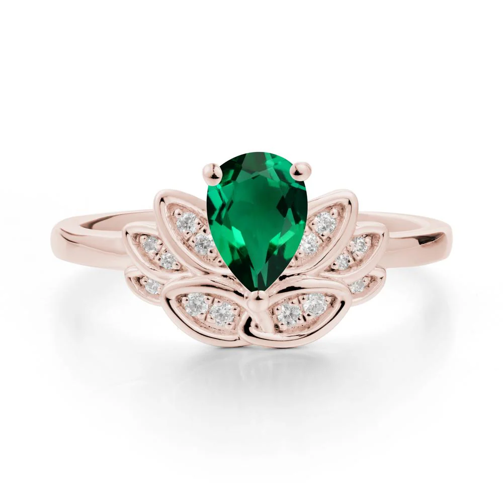 Lotus Flower Ring with Pear Cut Emerald - Image 2