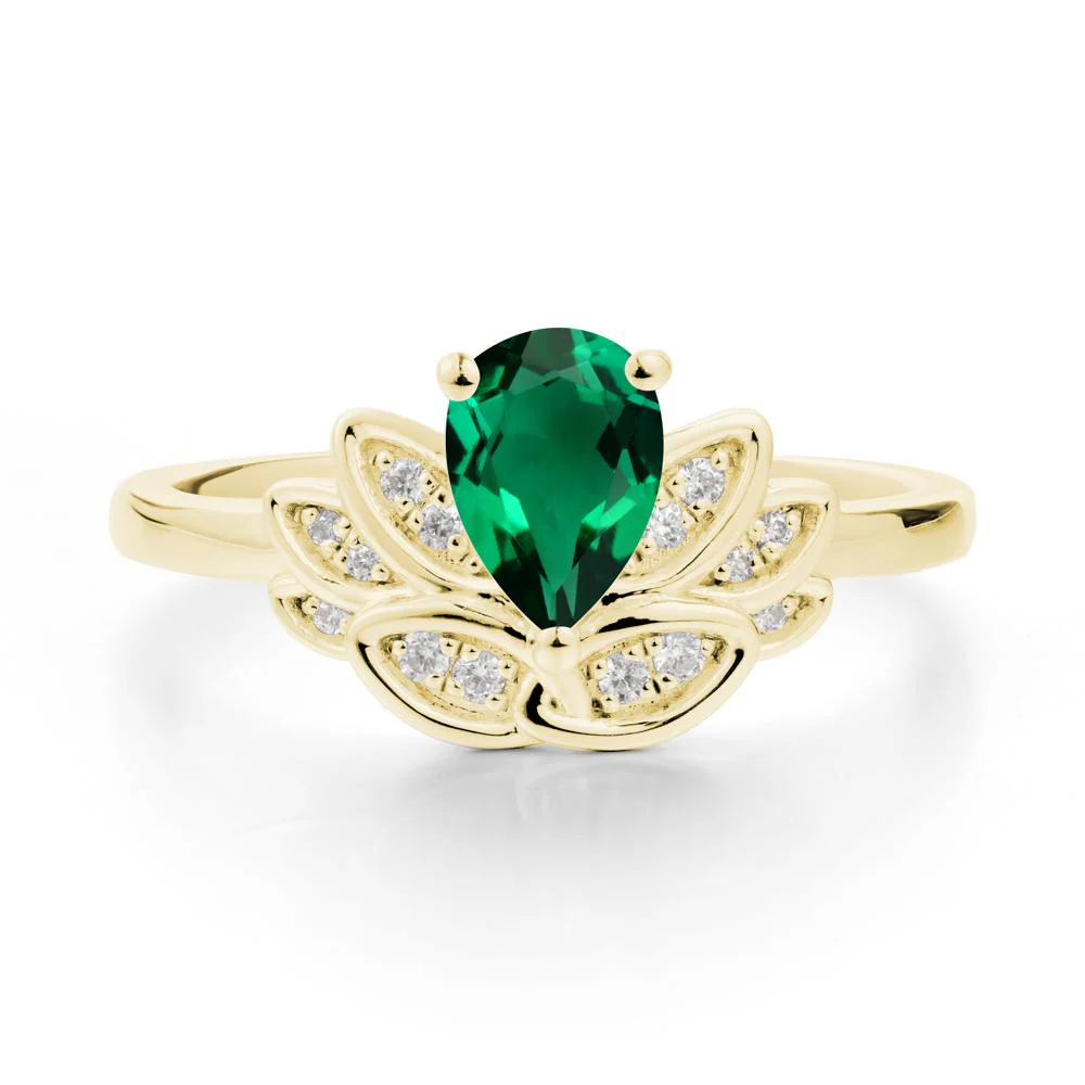 Lotus Flower Ring with Pear Cut Emerald - Image 6