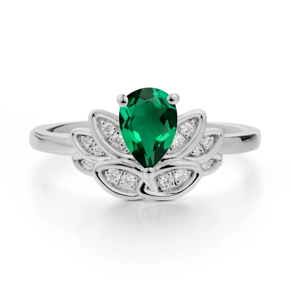 Lotus Flower Ring with Pear Cut Emerald - Image 8