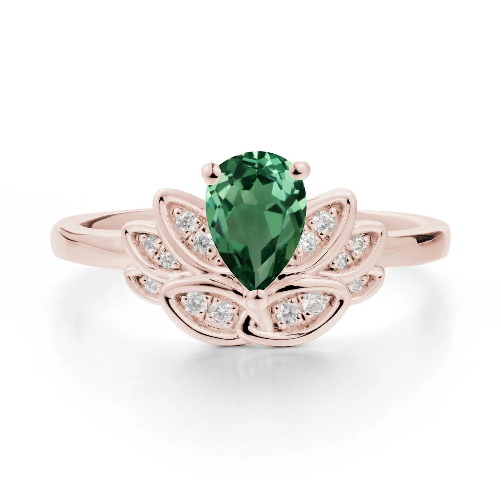Lotus Flower Ring with Pear Cut Green Sapphire