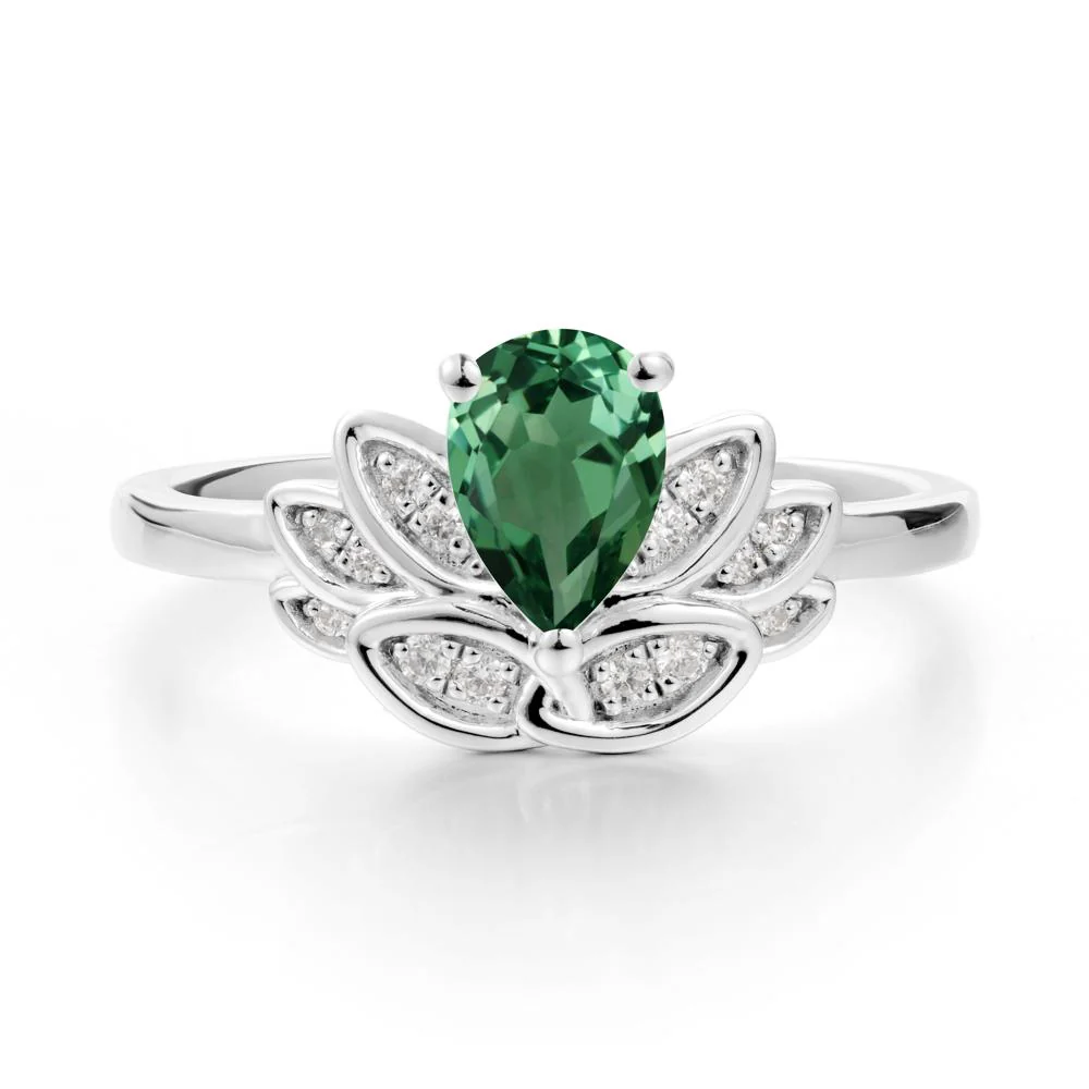 Lotus Flower Ring with Pear Cut Green Sapphire - Image 2