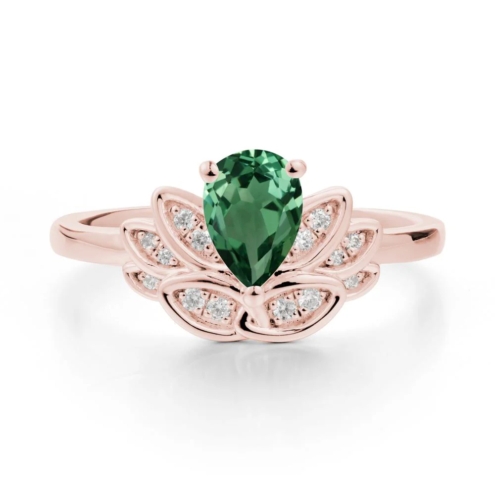 Lotus Flower Ring with Pear Cut Green Sapphire - Image 4