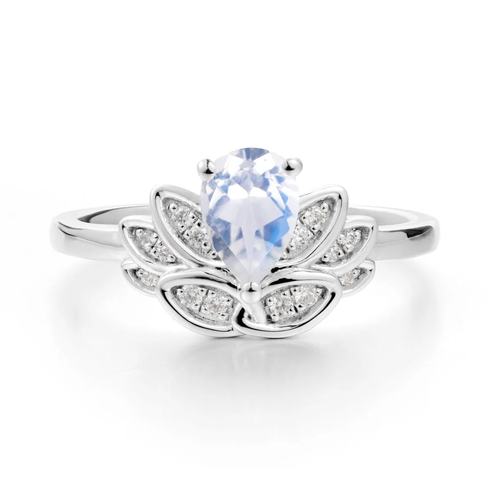 Lotus Flower Ring with Pear Cut Moonstone - Image 3