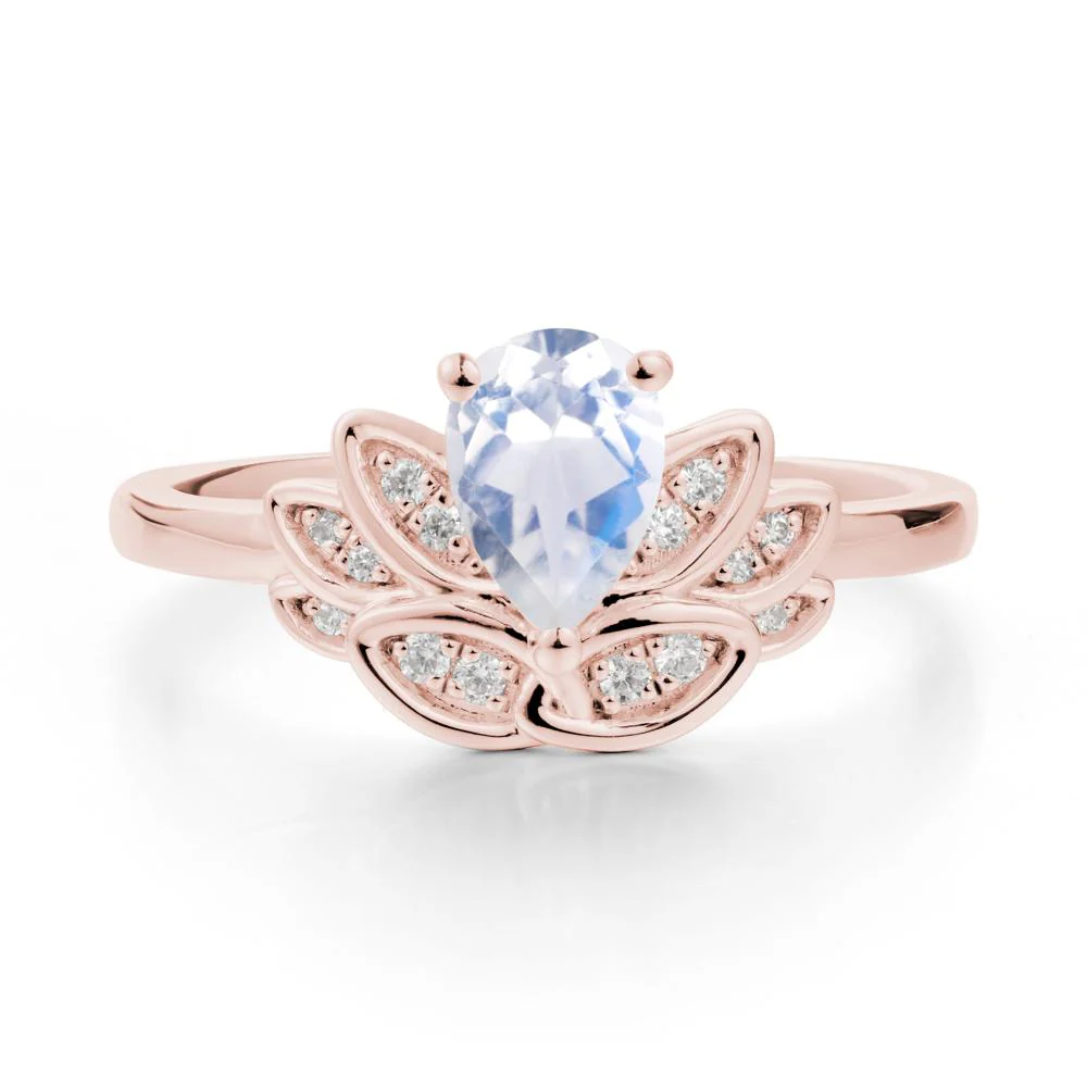 Lotus Flower Ring with Pear Cut Moonstone - Image 5