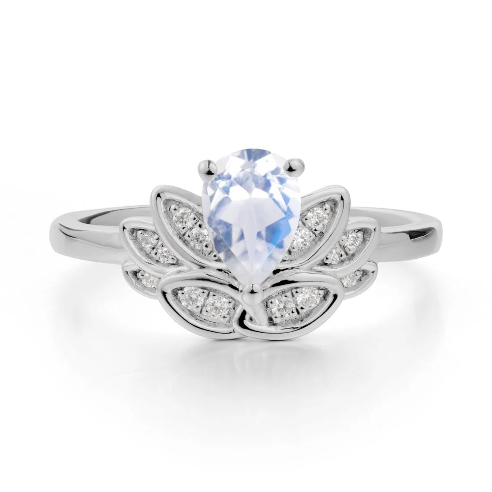 Lotus Flower Ring with Pear Cut Moonstone - Image 9