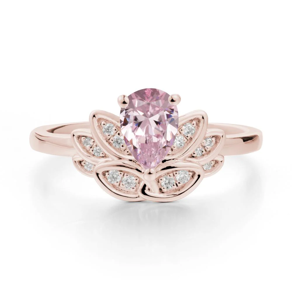 Lotus Flower Ring with Pear Cut Pink Cubic Zirconia - Image 2