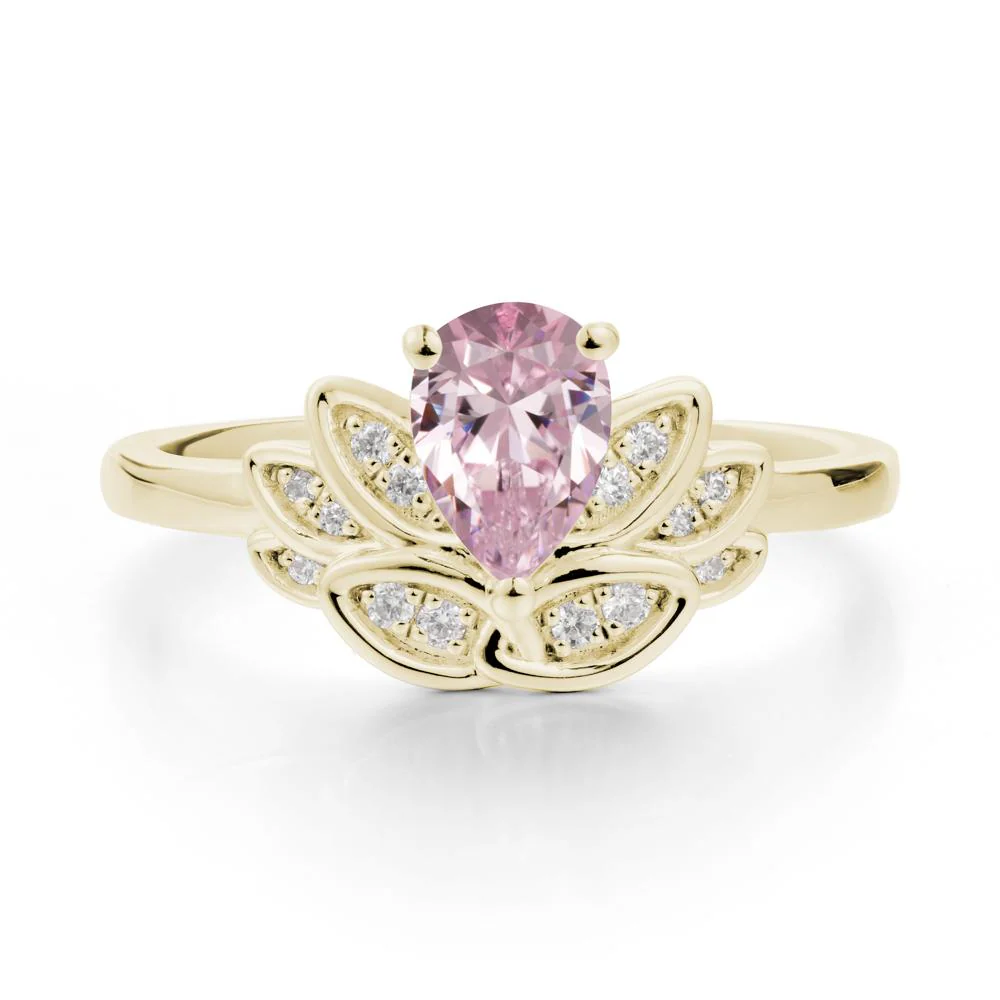 Lotus Flower Ring with Pear Cut Pink Cubic Zirconia - Image 4