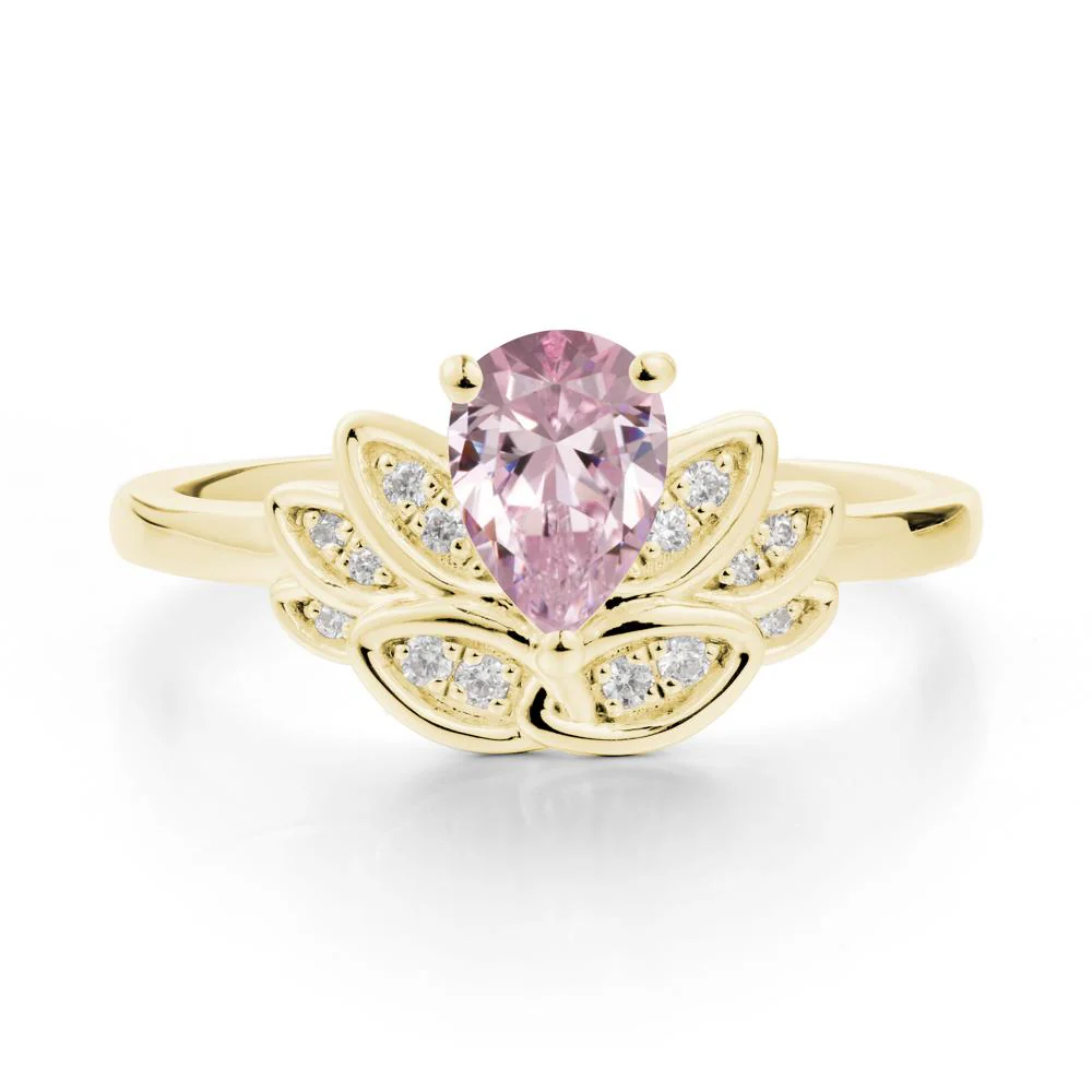 Lotus Flower Ring with Pear Cut Pink Cubic Zirconia - Image 7