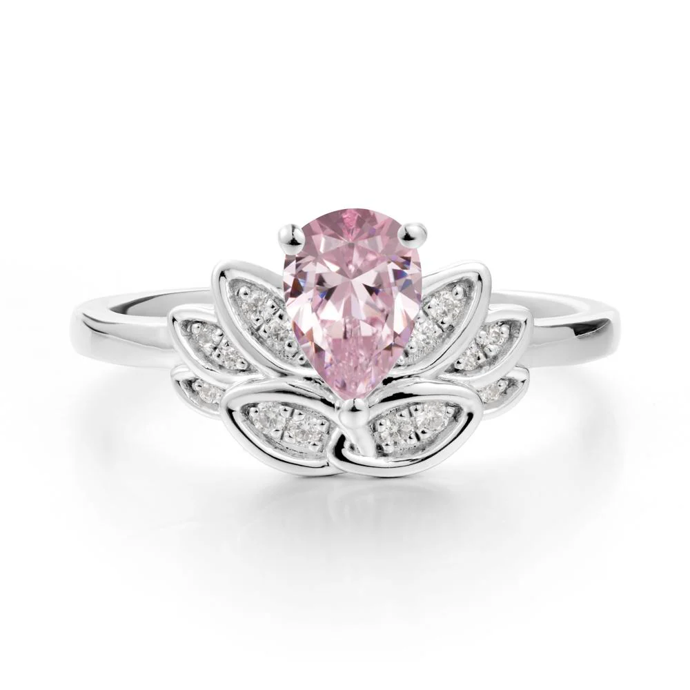 Lotus Flower Ring with Pear Cut Pink Cubic Zirconia - Image 9
