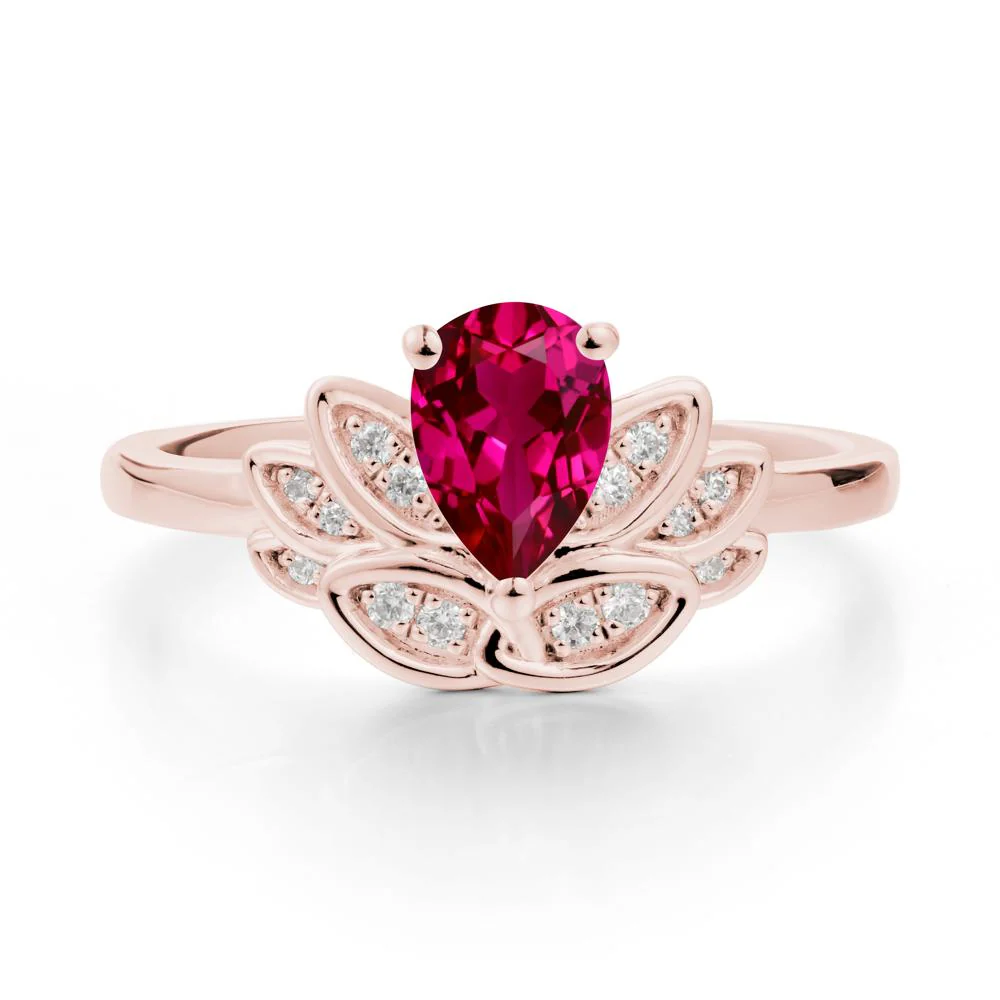 Lotus Flower Ring with Pear Cut Ruby - Image 4