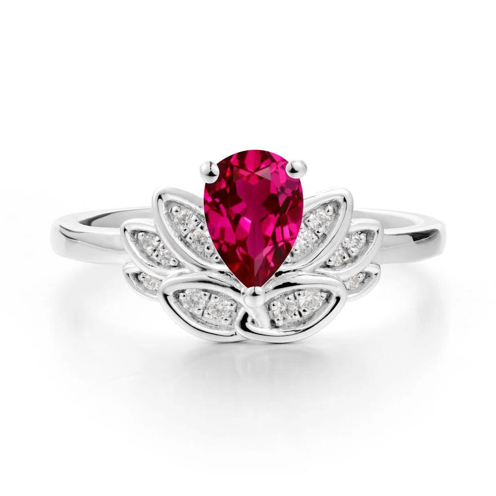 Lotus Flower Ring with Pear Cut Ruby - Image 9