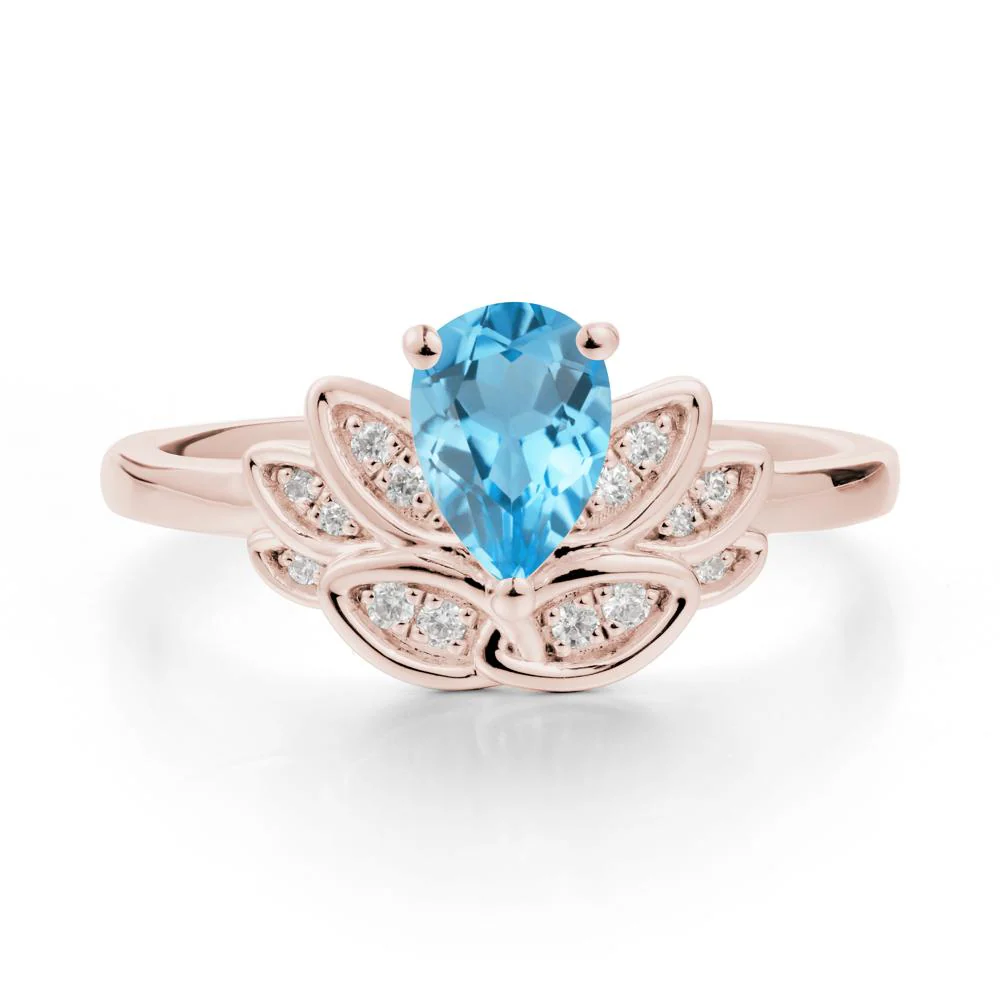 Lotus Flower Ring with Pear Cut Swiss Blue Topaz - Image 2