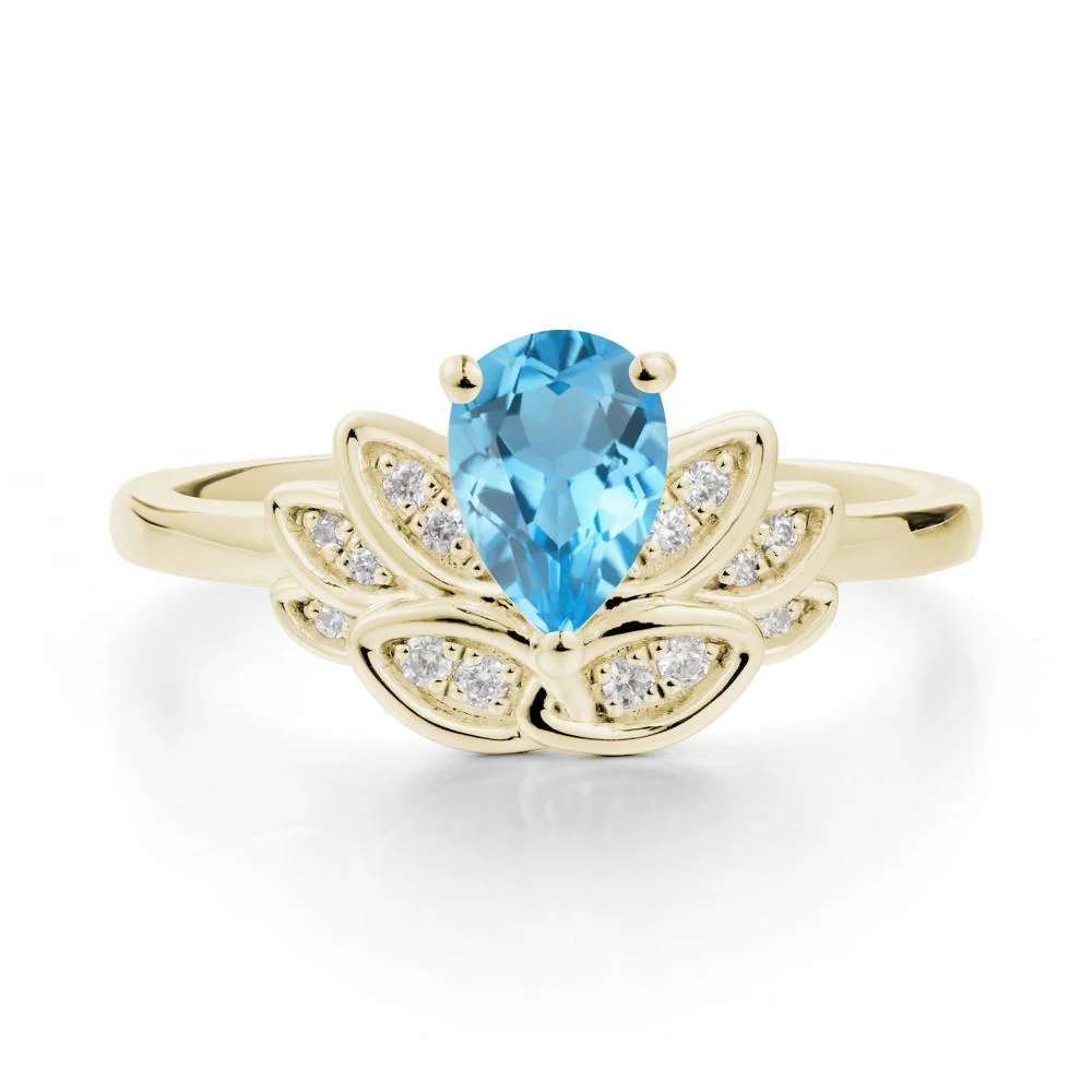 Lotus Flower Ring with Pear Cut Swiss Blue Topaz - Image 3
