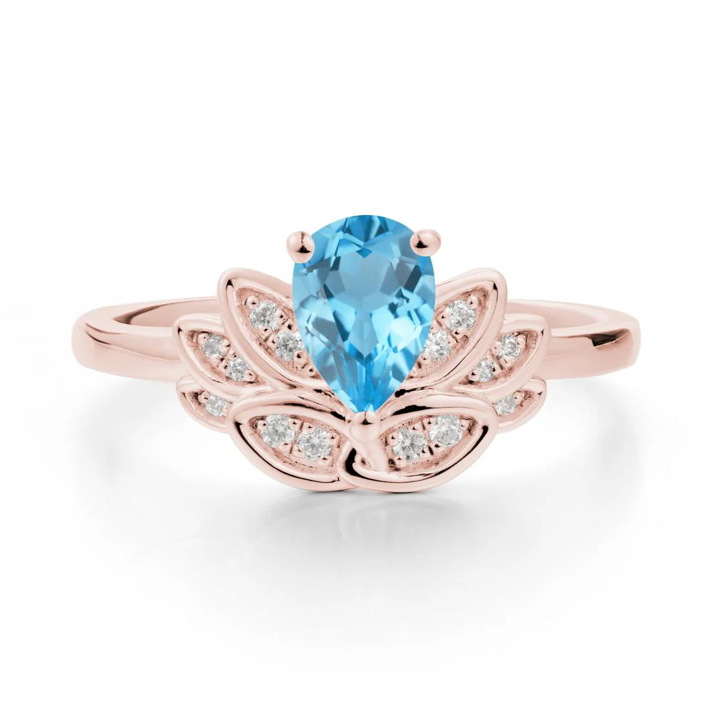 Lotus Flower Ring with Pear Cut Swiss Blue Topaz - Image 4