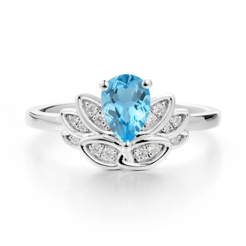 Lotus Flower Ring with Pear Cut Swiss Blue Topaz - Image 5