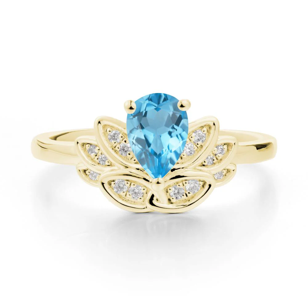 Lotus Flower Ring with Pear Cut Swiss Blue Topaz - Image 6