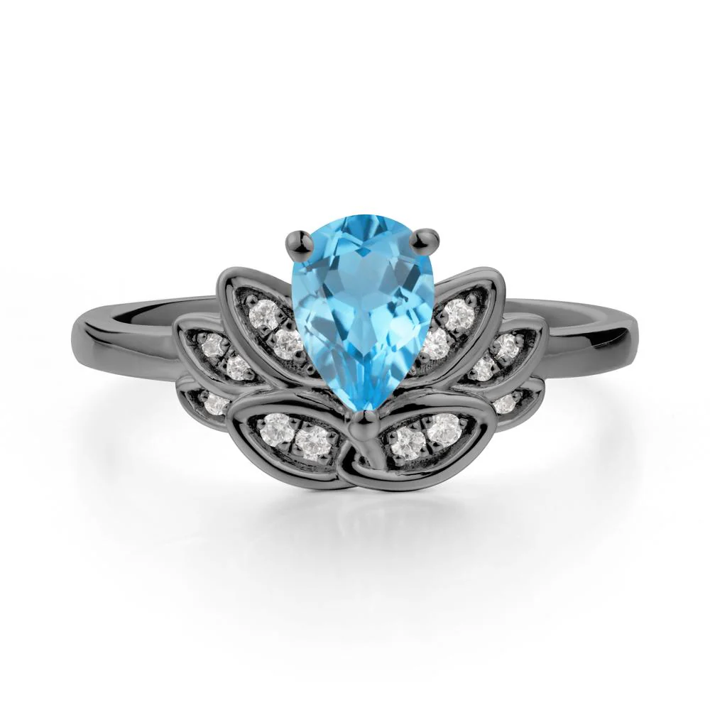 Lotus Flower Ring with Pear Cut Swiss Blue Topaz - Image 7