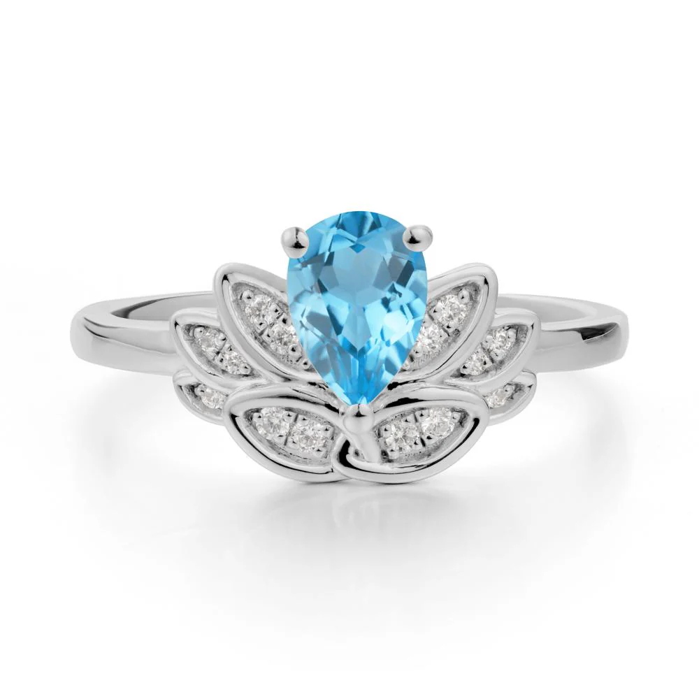 Lotus Flower Ring with Pear Cut Swiss Blue Topaz - Image 8