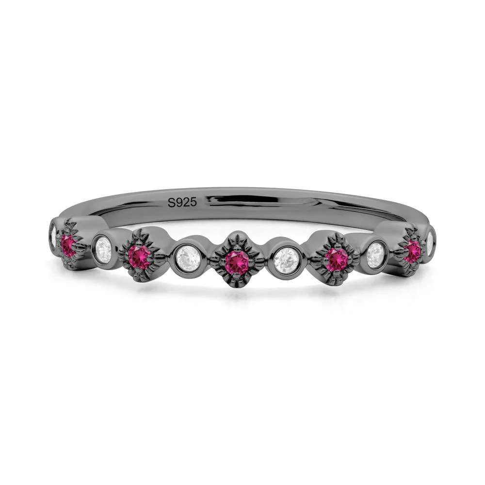 Lucky Clover Cubic Zirconia and Ruby Stackable Ring