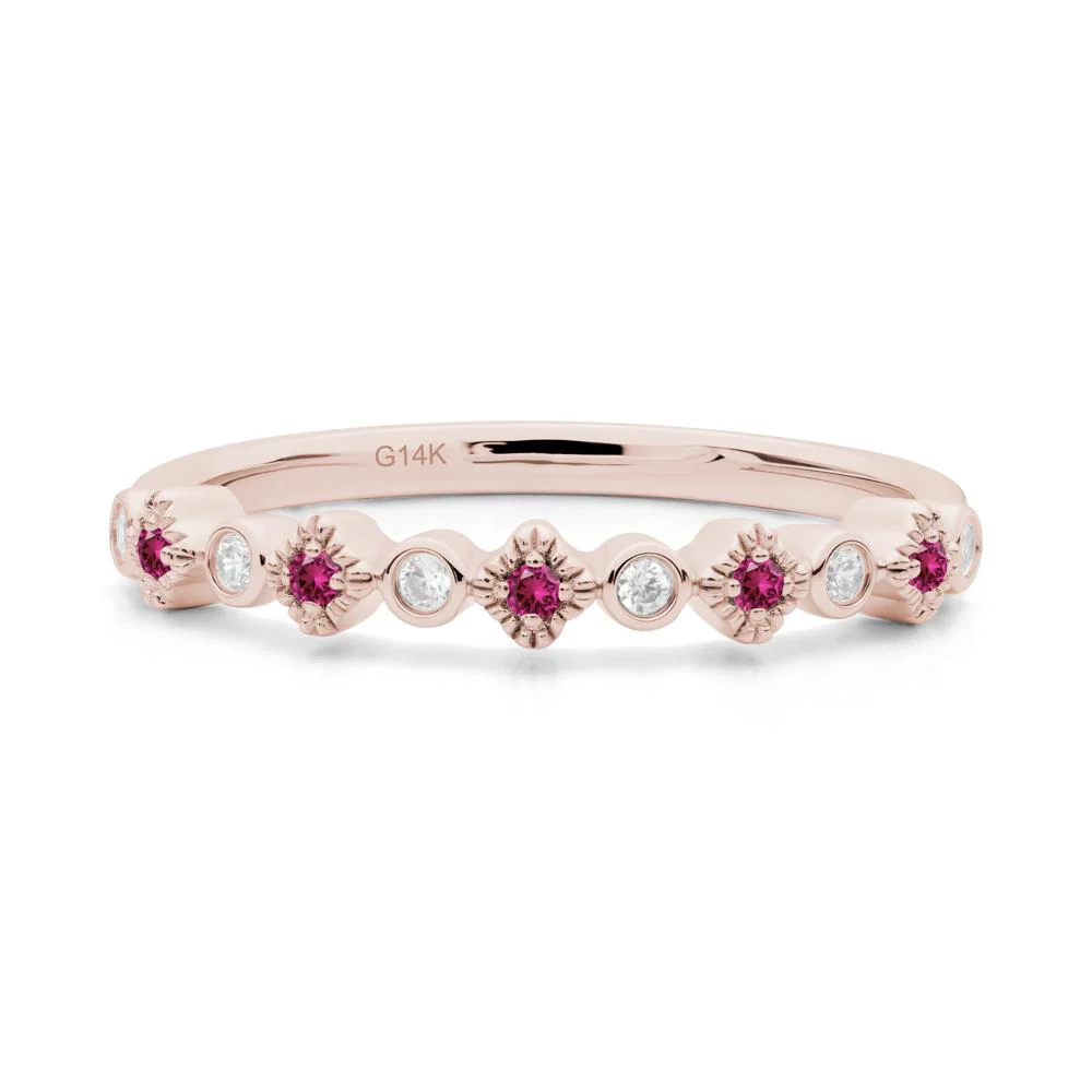 Lucky Clover Cubic Zirconia and Ruby Stackable Ring - Image 5