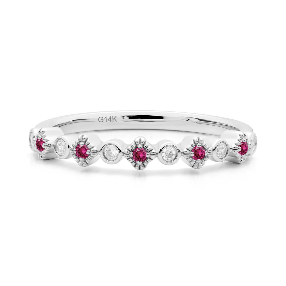 Lucky Clover Cubic Zirconia and Ruby Stackable Ring - Image 8