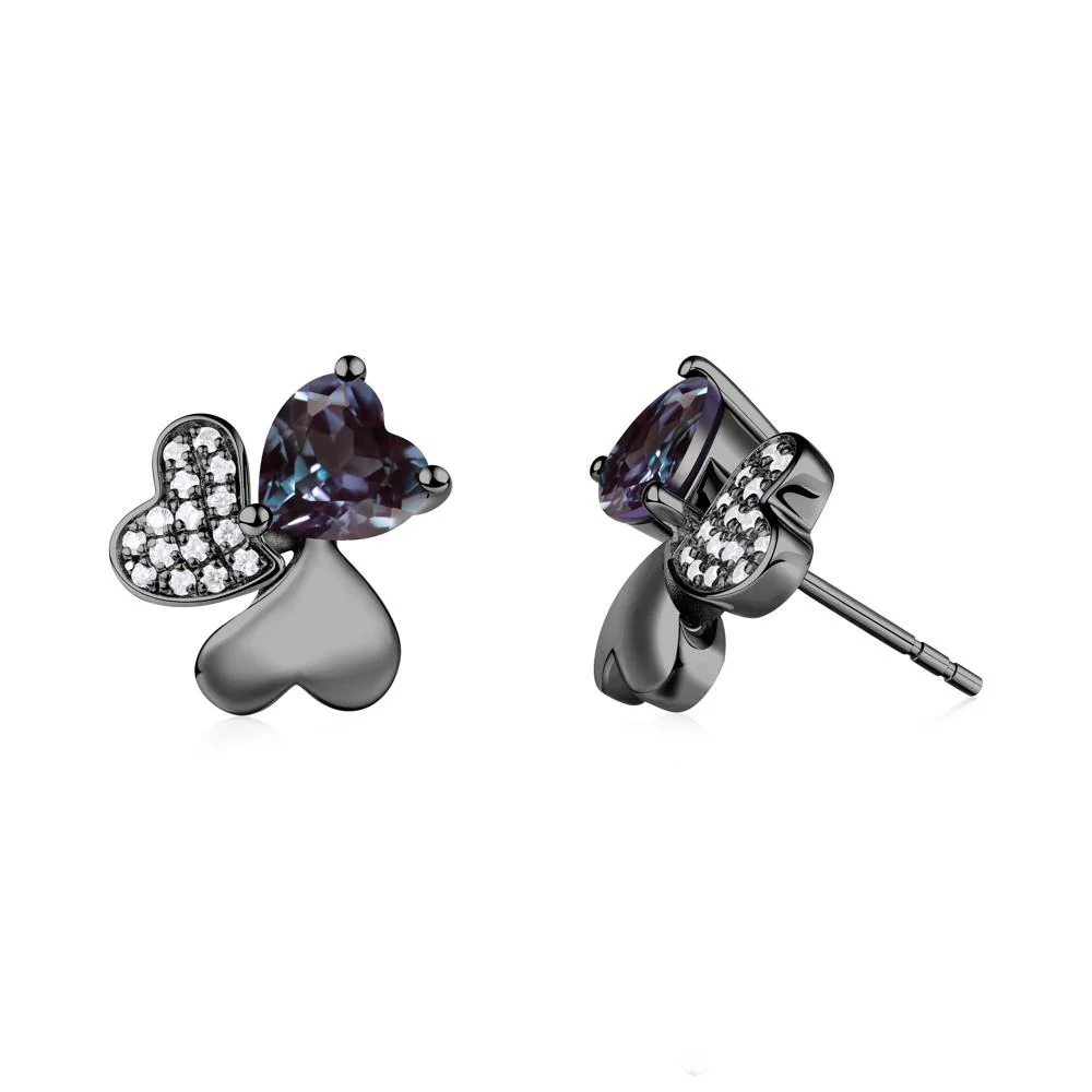 Lucky Clover Hearts Alexandrite Stud Earrings - Image 6