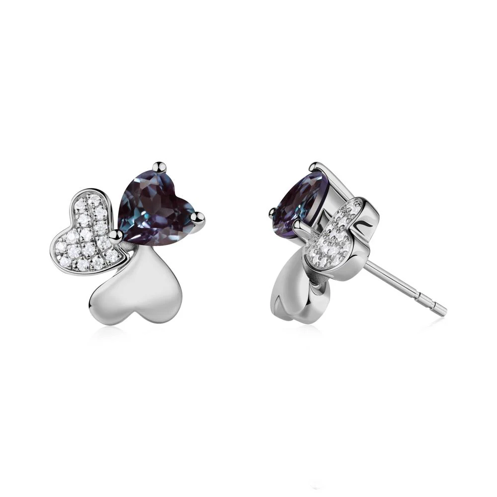 Lucky Clover Hearts Alexandrite Stud Earrings - Image 8